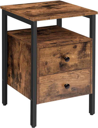 Nachttisch mit 2 Schubladen, Beistelltisch Vintage Look 40x40x61 cm