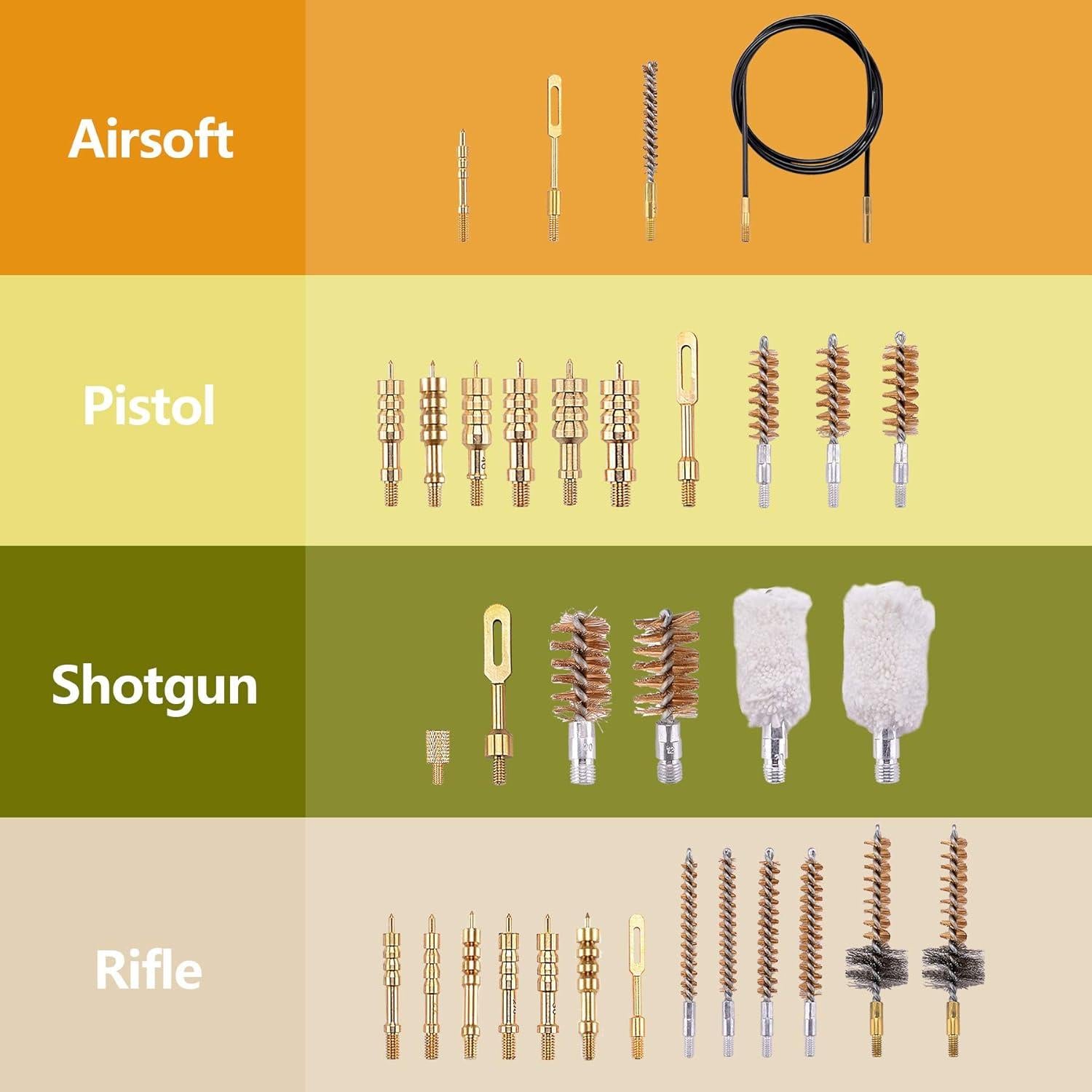 BOOSTEADY Gun Cleaning Kit - Universelles Waffenpflege Reinigungsset für Pistole, Schrotflinten, Gewehr - mit Tragetasche, Brass Jags & Tips