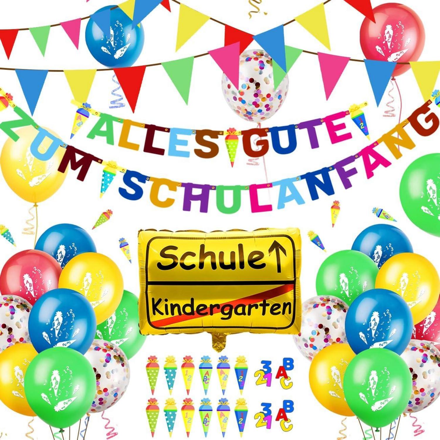 Einschulung Deko Set - Girlande Wimpel Luftballon Konfetti