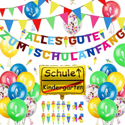 Einschulung Deko Set - Girlande Wimpel Luftballon Konfetti