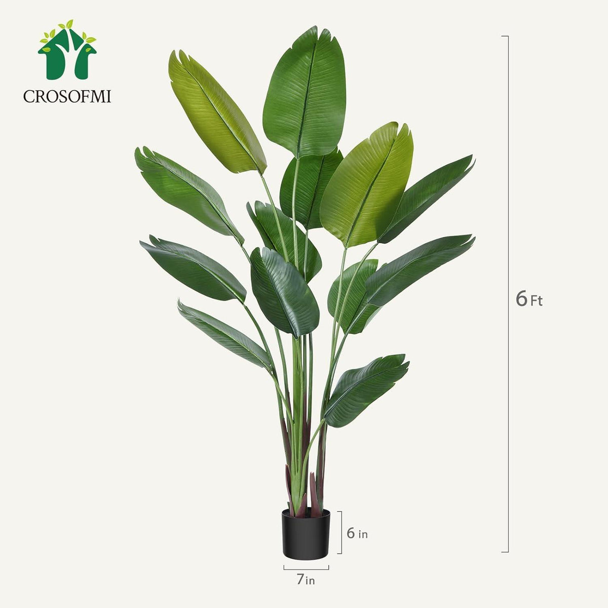 Künstliche Paradiesvogel Pflanze 180cm Tropische Palme 13 Blätter Topf