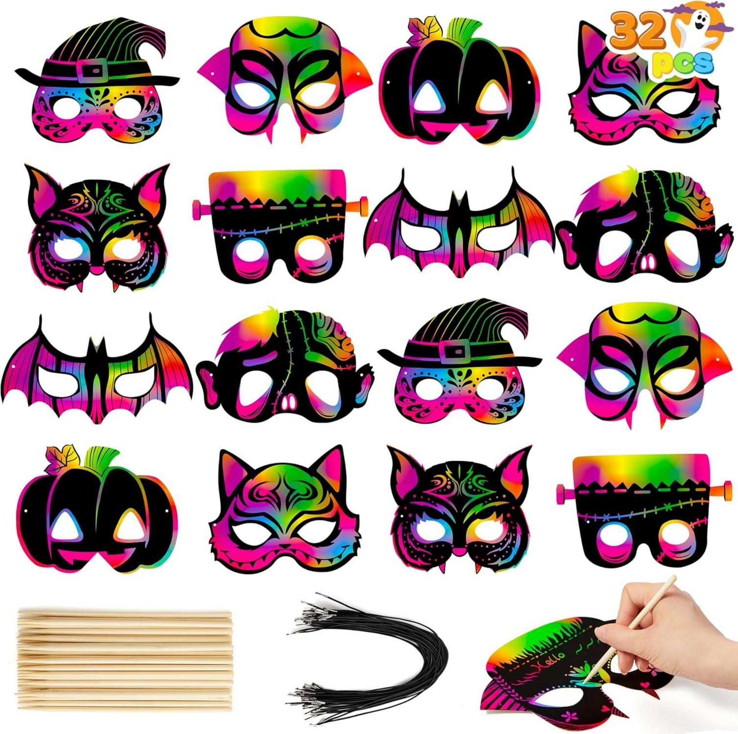 32-teiliges Halloween-Kratzmasken-Set mit 8 Designs