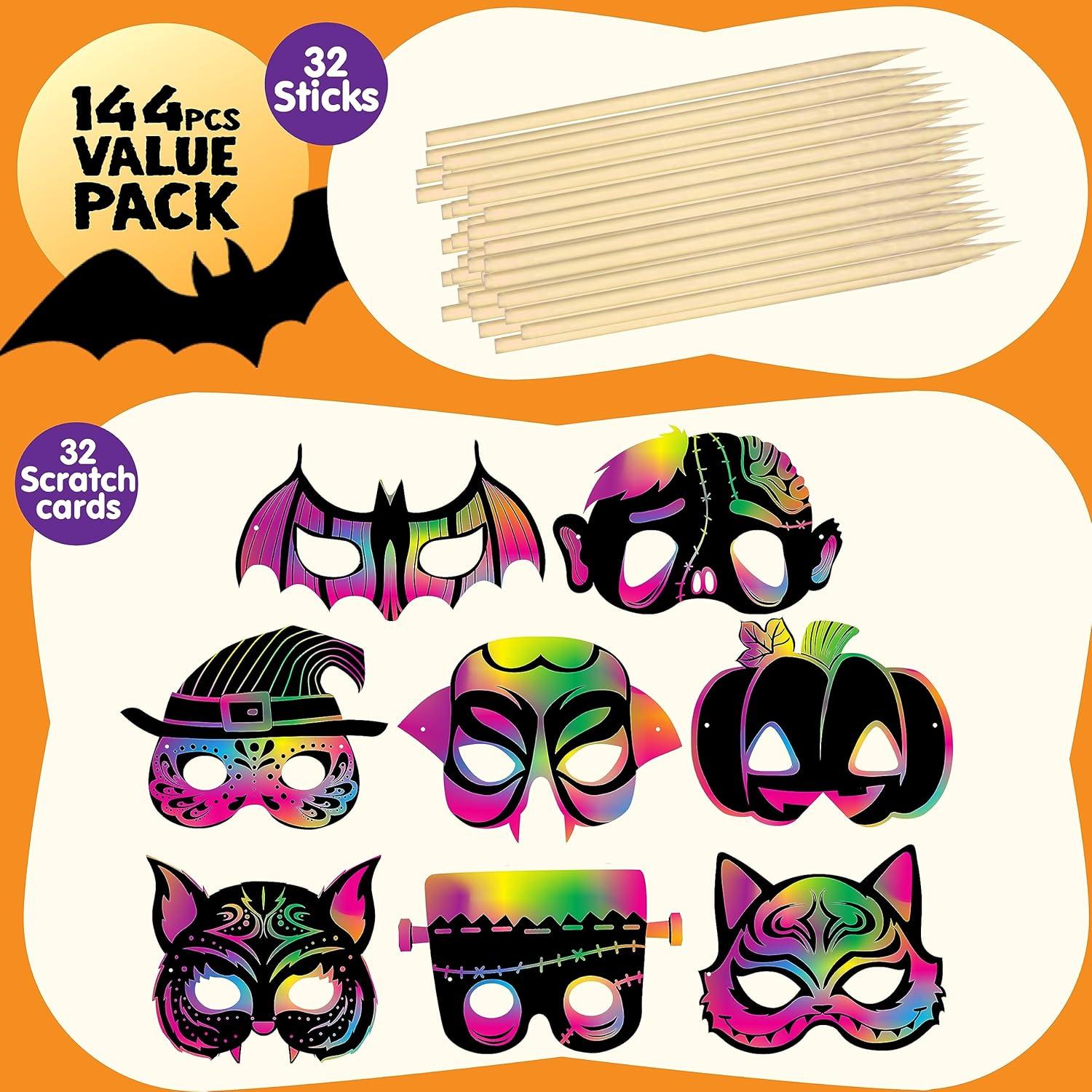 JOYIN 32-teiliges Halloween-Kratzmasken-Set mit 8 Designs