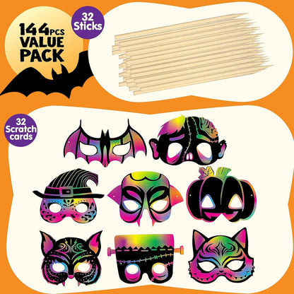 JOYIN 32-teiliges Halloween-Kratzmasken-Set mit 8 Designs
