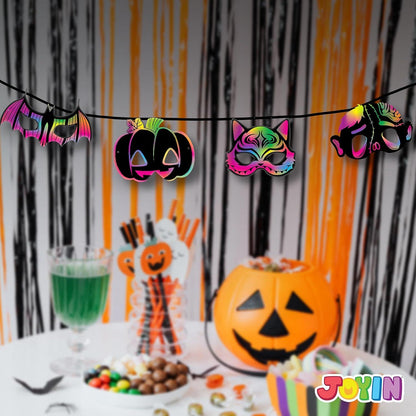 JOYIN 32-teiliges Halloween-Kratzmasken-Set 8 Designs Kunst Handwerk Süßes Saures Partyzubehör
