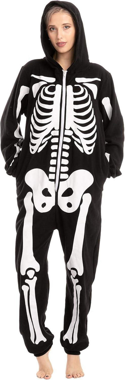 Skelett Halloween Onesie Pyjama Erwachsene Plüsch Jumpsuit