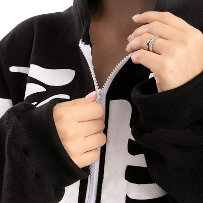Skelett Pyjama Onesie Halloween Kostüm Erwachsene XL Schwarz