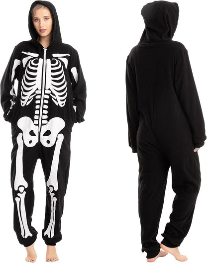 Skelett Pyjama Onesie Halloween Kostüm Erwachsene XL Schwarz