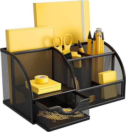 Schreibtisch Organizer Metall mit Schublade Stifthalter Schwarz