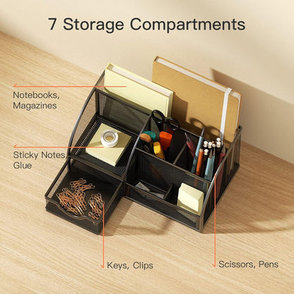Schreibtisch Organizer Metall mit Schublade Stifthalter Schwarz