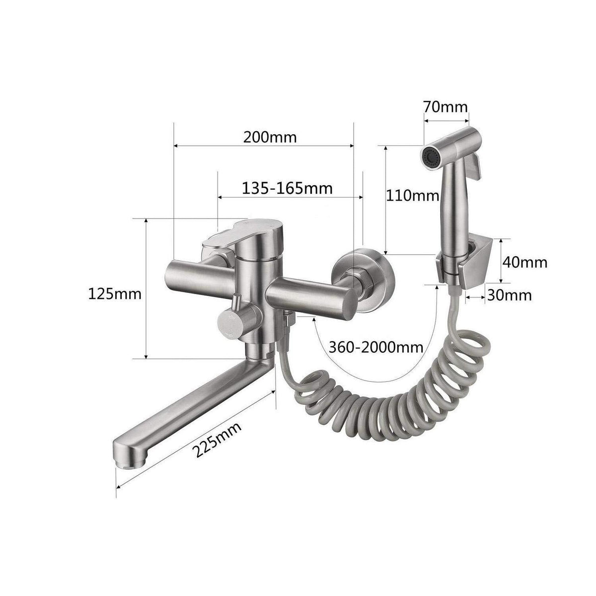 Wandarmatur Küche Edelstahl 360° drehbar mit Spritzpistole