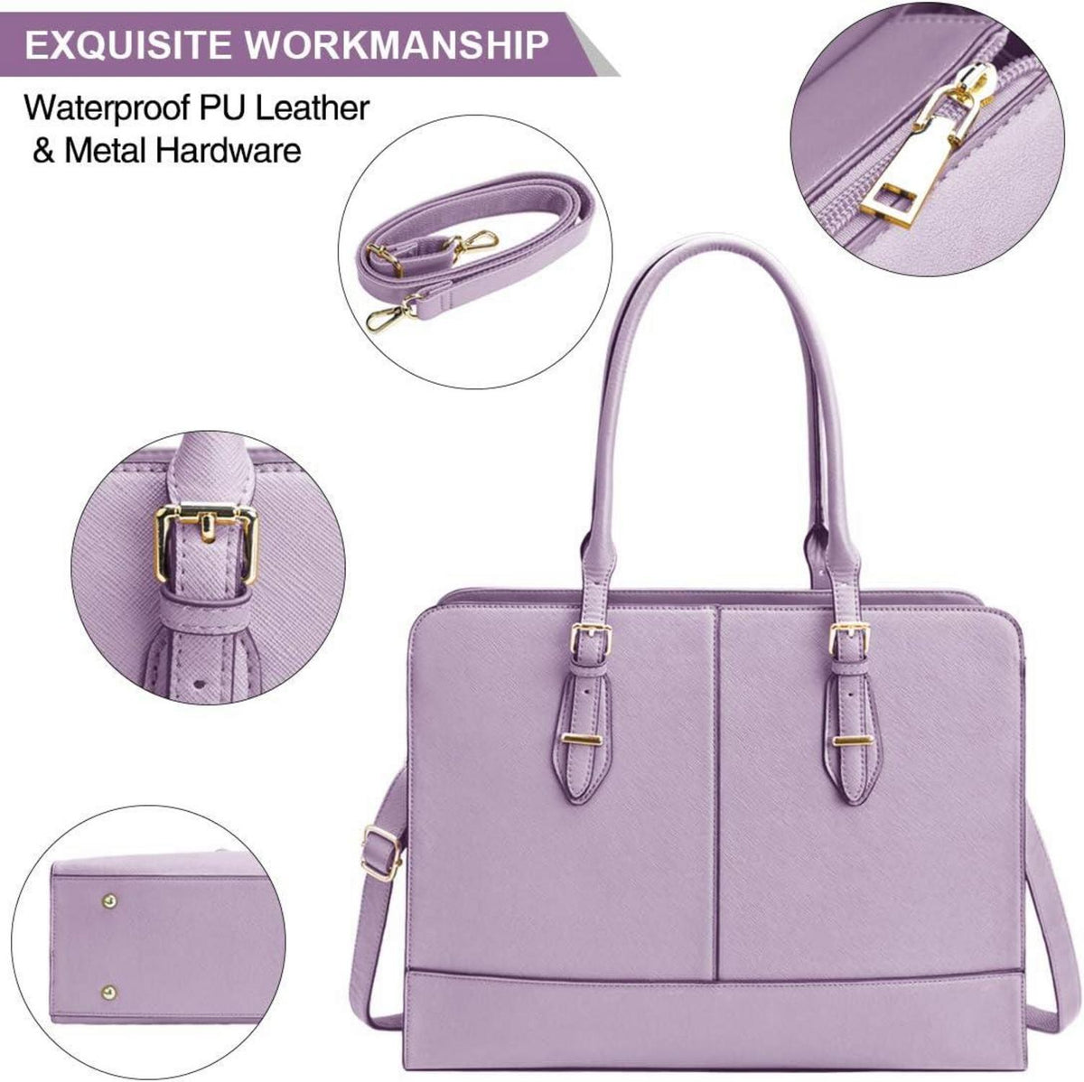 Lubardy Handtasche Damen Groß Wasserdicht 15.6 Zoll Leder Laptop Tasche Schwarz