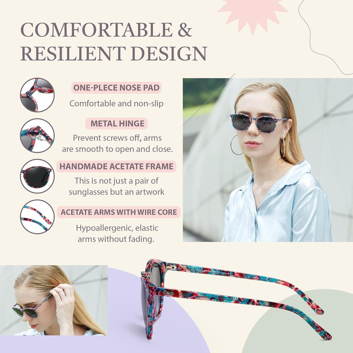 Polarisierte Retro UV400 Sonnenbrille Vintage Acetat Rahmen 1230