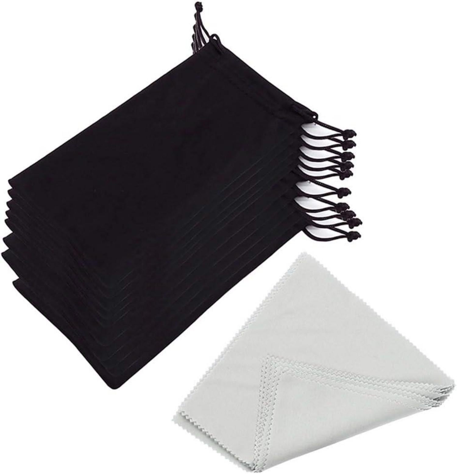 10er Set Mikrofaser Brillenbeutel und Brillentuch Schwarz