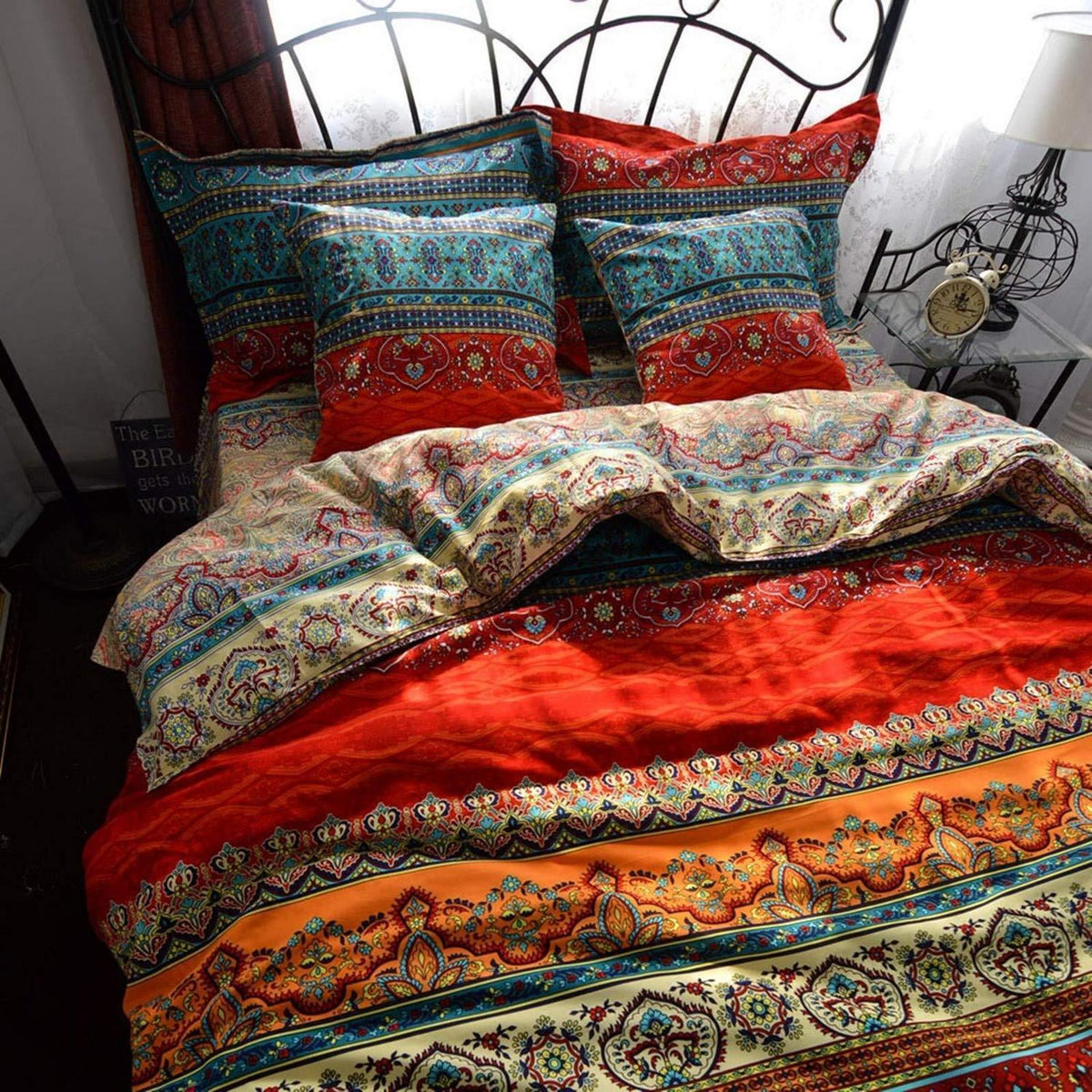 Bettwäsche-Set 220x240 Baumwolle, Ästhetisch Bunt Vintage Boho