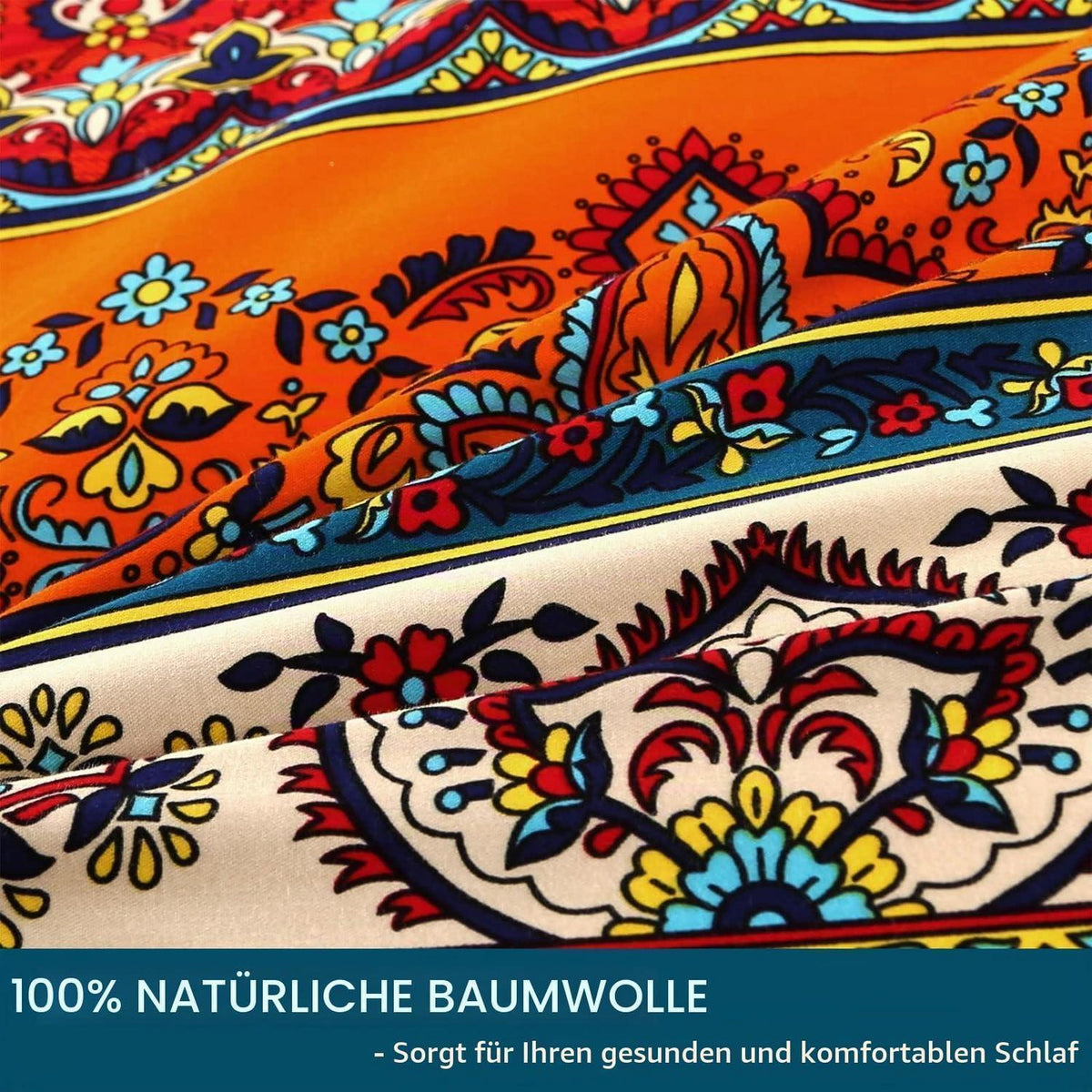 Bettwäsche-Set 220x240 Baumwolle, Ästhetisch Bunt Vintage Boho