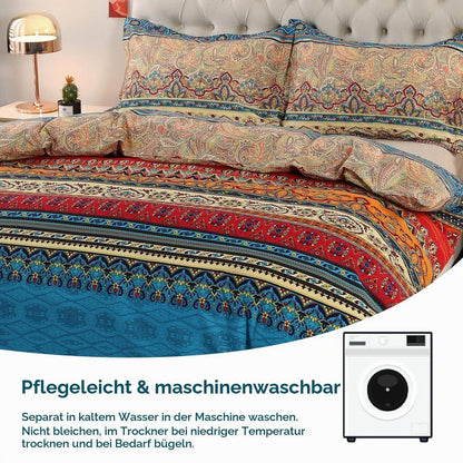 Bettwäsche-Set 220x240 Baumwolle, Ästhetisch Bunt Vintage Boho