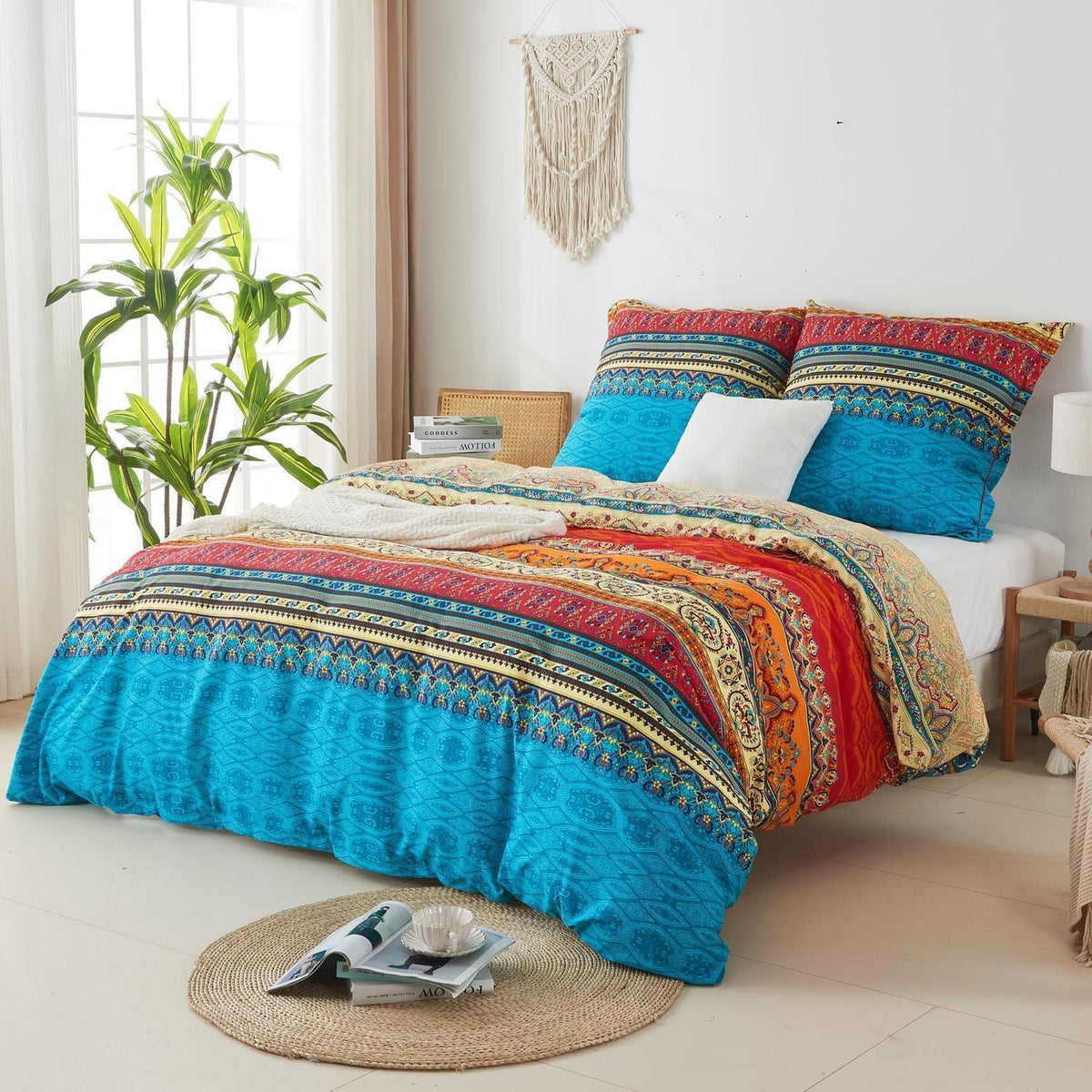 Bettwäsche-Set 220x240 Baumwolle, Ästhetisch Bunt Vintage Boho