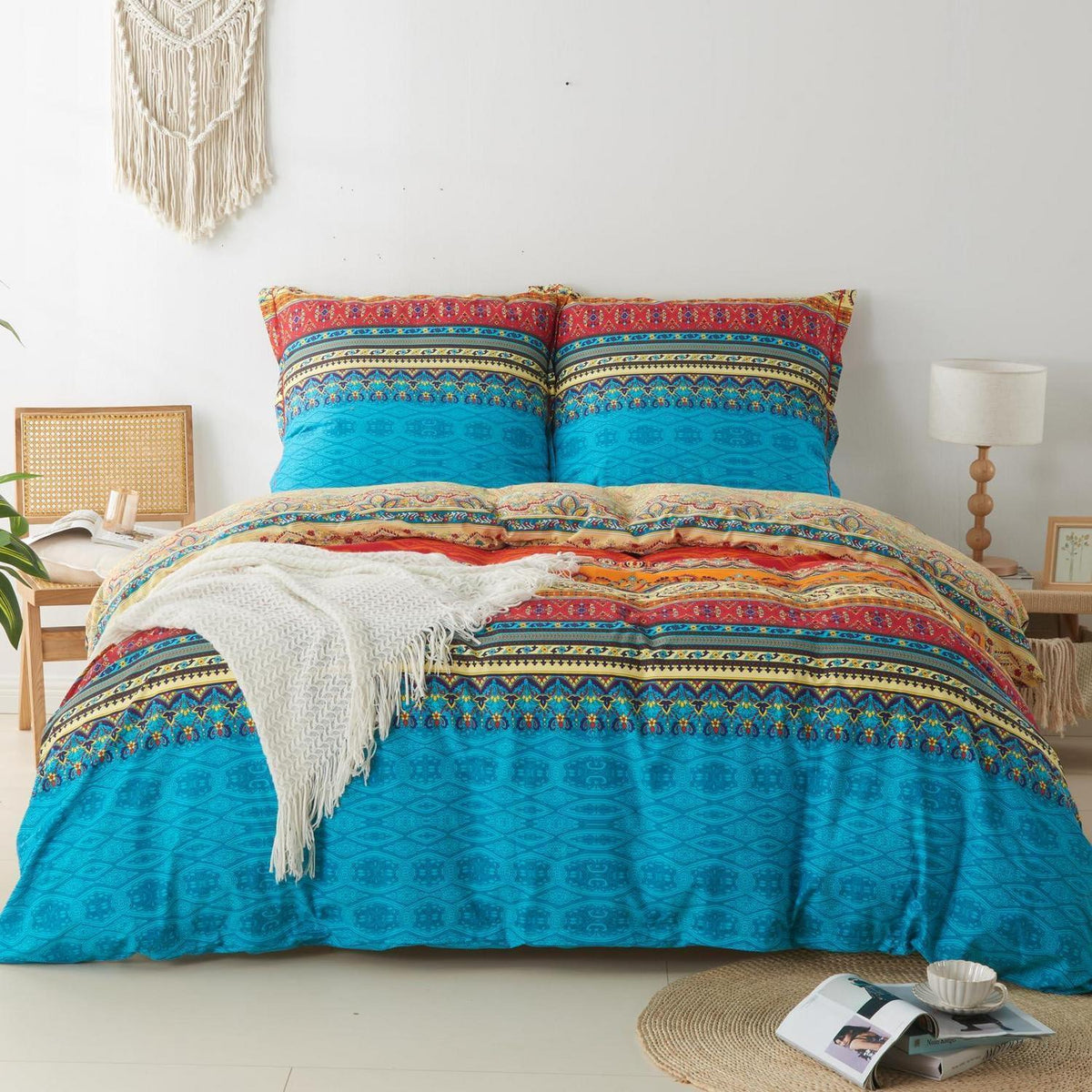 Bettwäsche-Set 220x240 Baumwolle, Ästhetisch Bunt Vintage Boho