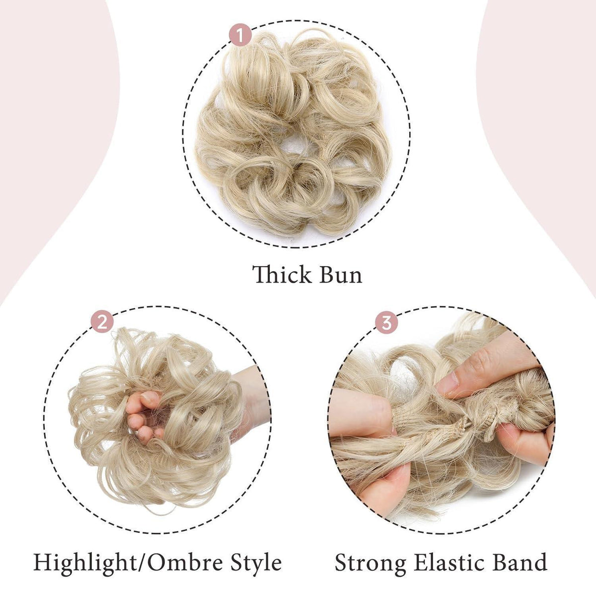 Welliges Haarverlängerung Dutt-Haargummi Aschblond Mix Bleichblond