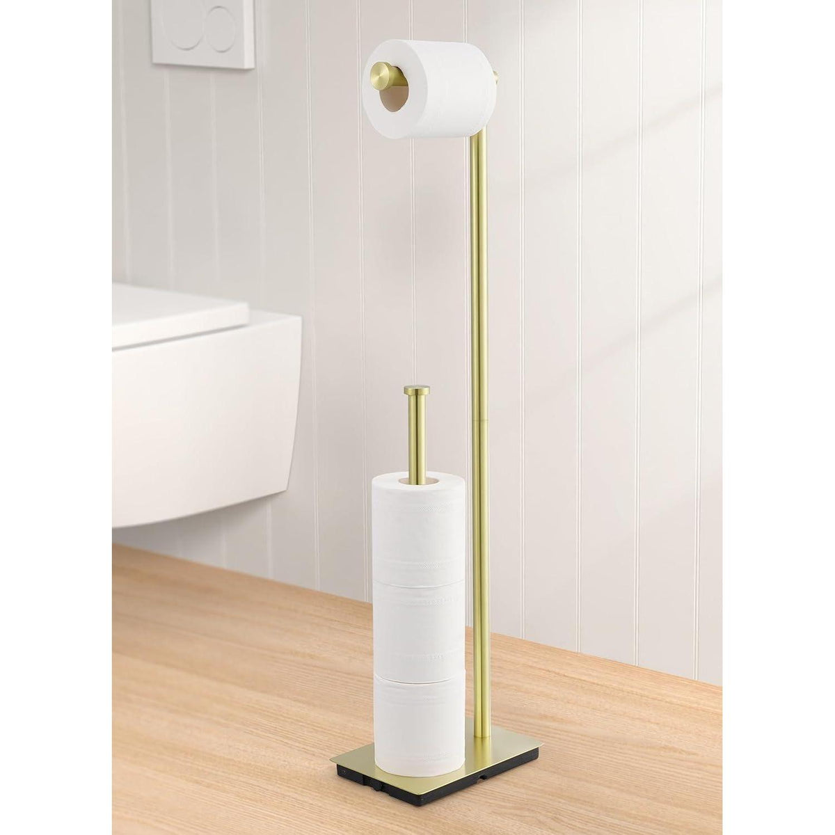 Freistehender Toilettenpapierhalter aus Edelstahl, gebürstetes Gold