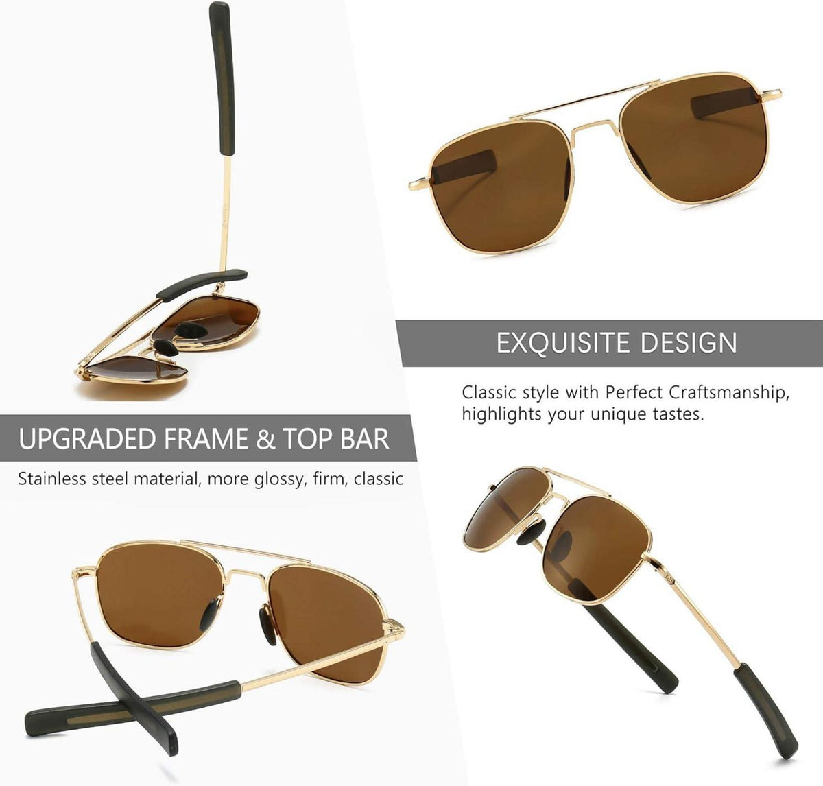 Herren Polarisierte Piloten Sonnenbrille Bajonett Gold/Braun