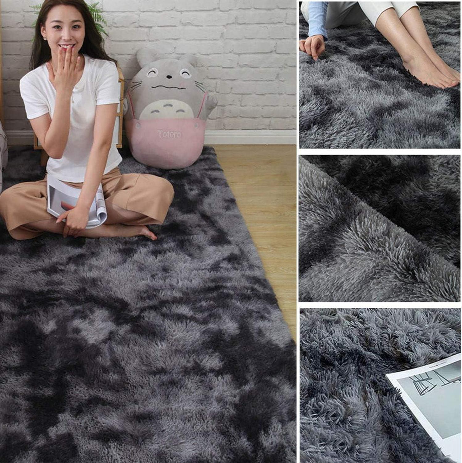 Weicher Großer Schlafzimmerteppich Anti-Rutsch Shaggy Teppich Schwarz Grau 120x200cm