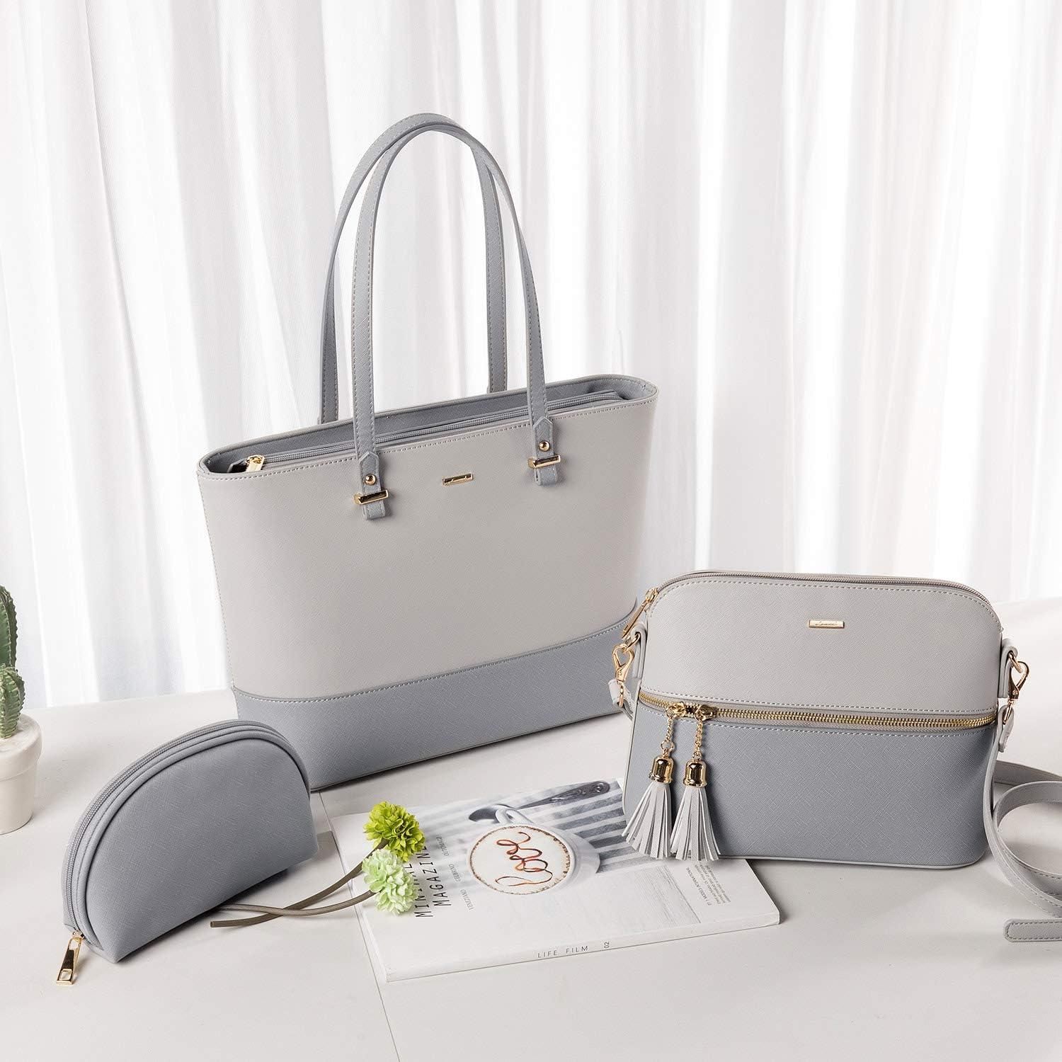 Große Damen Handtasche Set aus synthetischem Leder - Schwarz