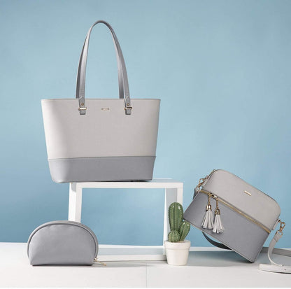 Große Handtasche Damen Set Leder Shopper Schultertasche 3-teilig