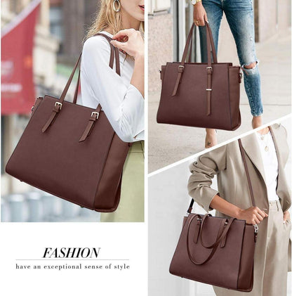 NEWHEY Damen Handtasche Schwarz Groß 15.6 Zoll Laptop Elegant Leder