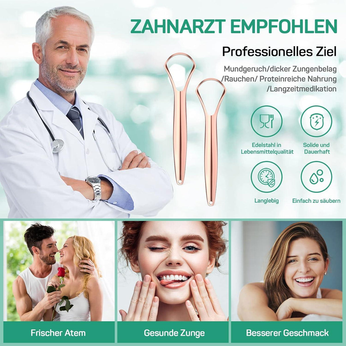 Zungenschaber Edelstahl 2 Stück Mundgeruch Mundpflege Atemfrische