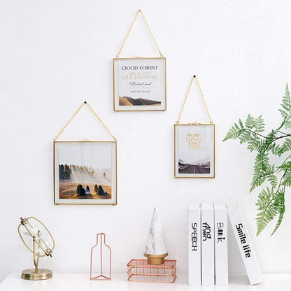 20x20cm Kupfer Messing Glas Bilderrahmen Gold Ornament Pflanze modern Display
