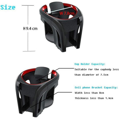 2-in-1 Getränkehalter & Handyhalter für Auto – Schwarz/Rot