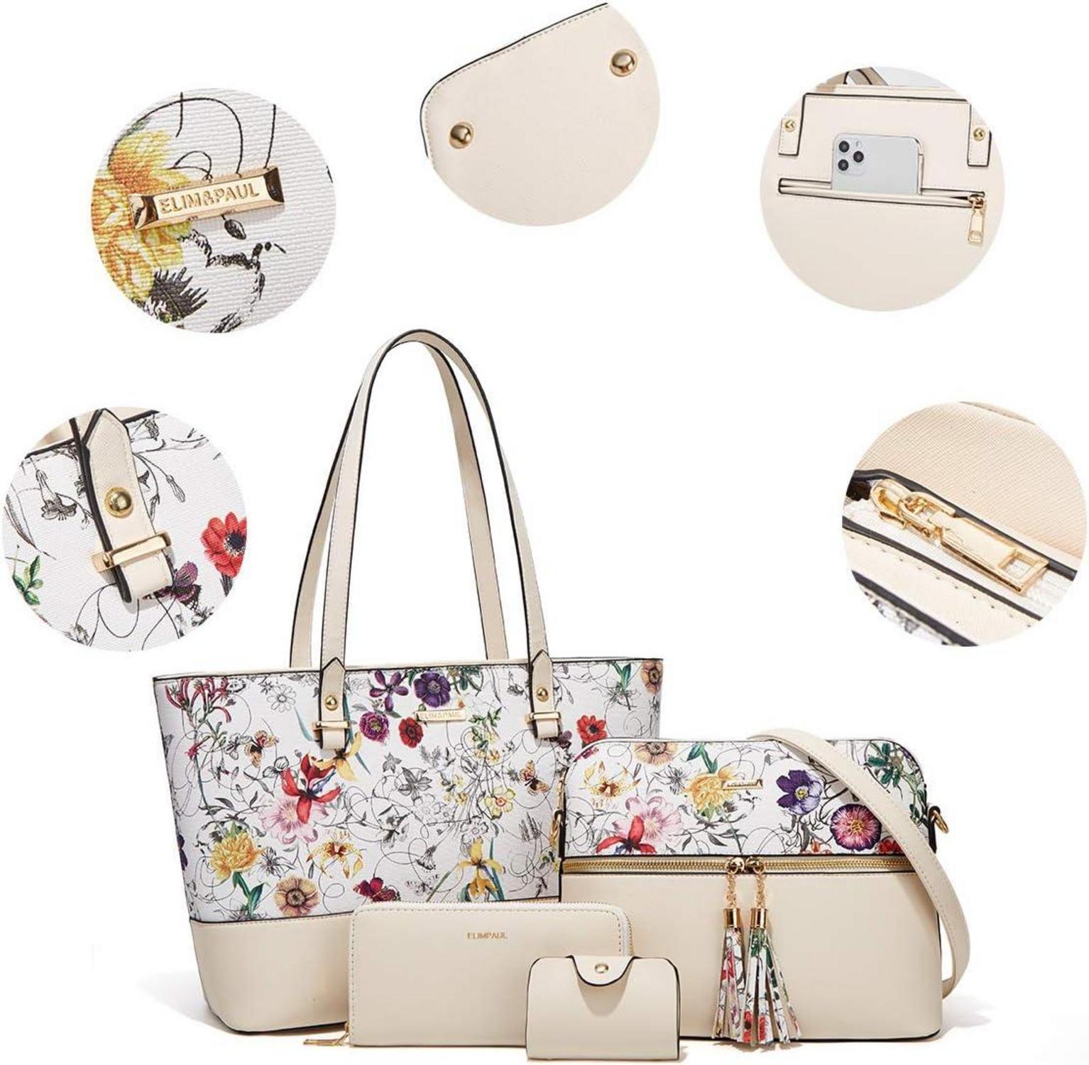 YTL Damen Handtasche Tote Schultertasche Umhängetasche Beige 4-teilig