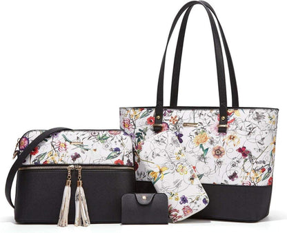 Damen Handtasche Tote Schultertasche Umhängetasche 4-teiliges Set