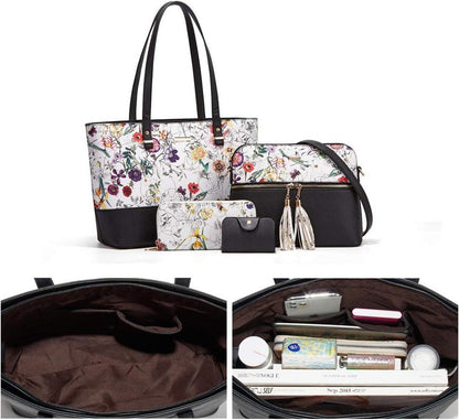 Damen Handtasche Tote Schultertasche Umhängetasche 4-teiliges Set