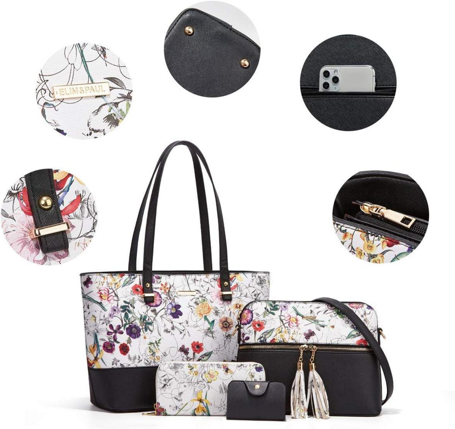 YTL Damen Handtasche Tote Shopper Groß Schultertasche Schwarz-beigefl