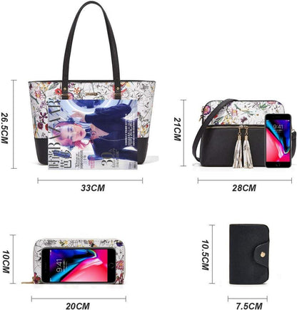 YTL Damen Handtasche Tote Shopper Schultertasche Umhängetasche 4-teilig