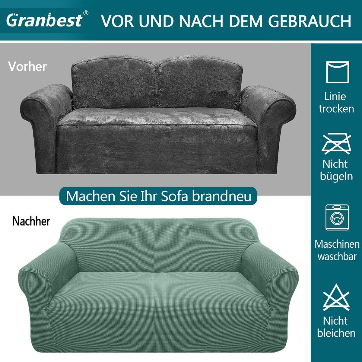 Elastischer Sofabezug 2-Sitzer Salbei - Modern & Schutzhülle