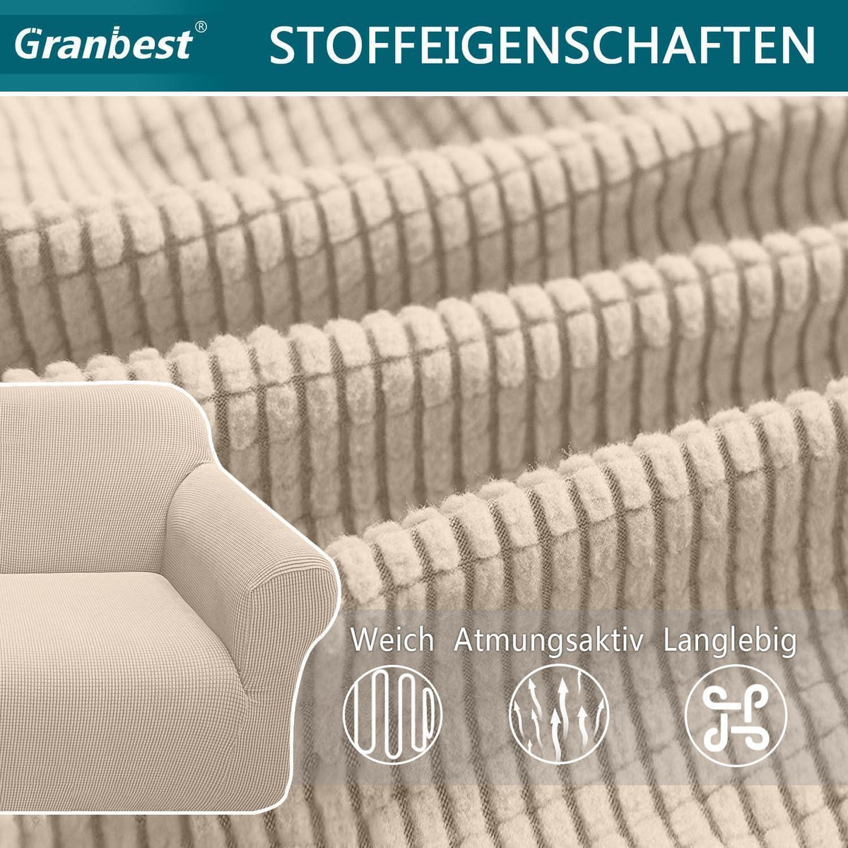 Elastischer Sofabezug 3-Sitzer Beige – Modern & Schutzhülle