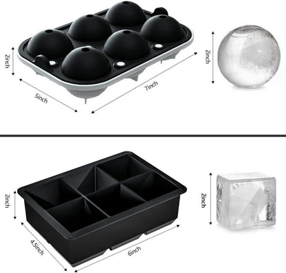 Eiswürfelform Silikon XXL 45mm Eiskugelform 6-Fach BPA-frei Tray