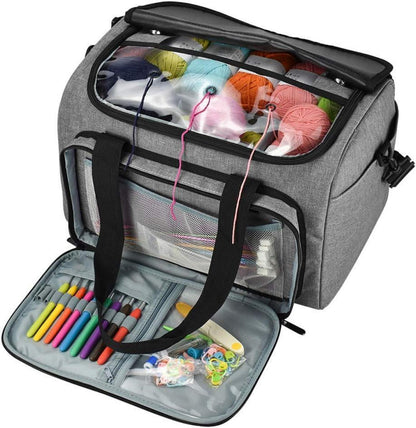Garn-Häkeltasche mit PVC-Oberseite und vielen Taschen