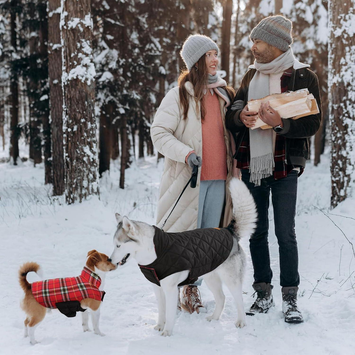 Kuoser Hundemantel Winter, wasserdicht & winddicht, hellrot Karo, Größe M