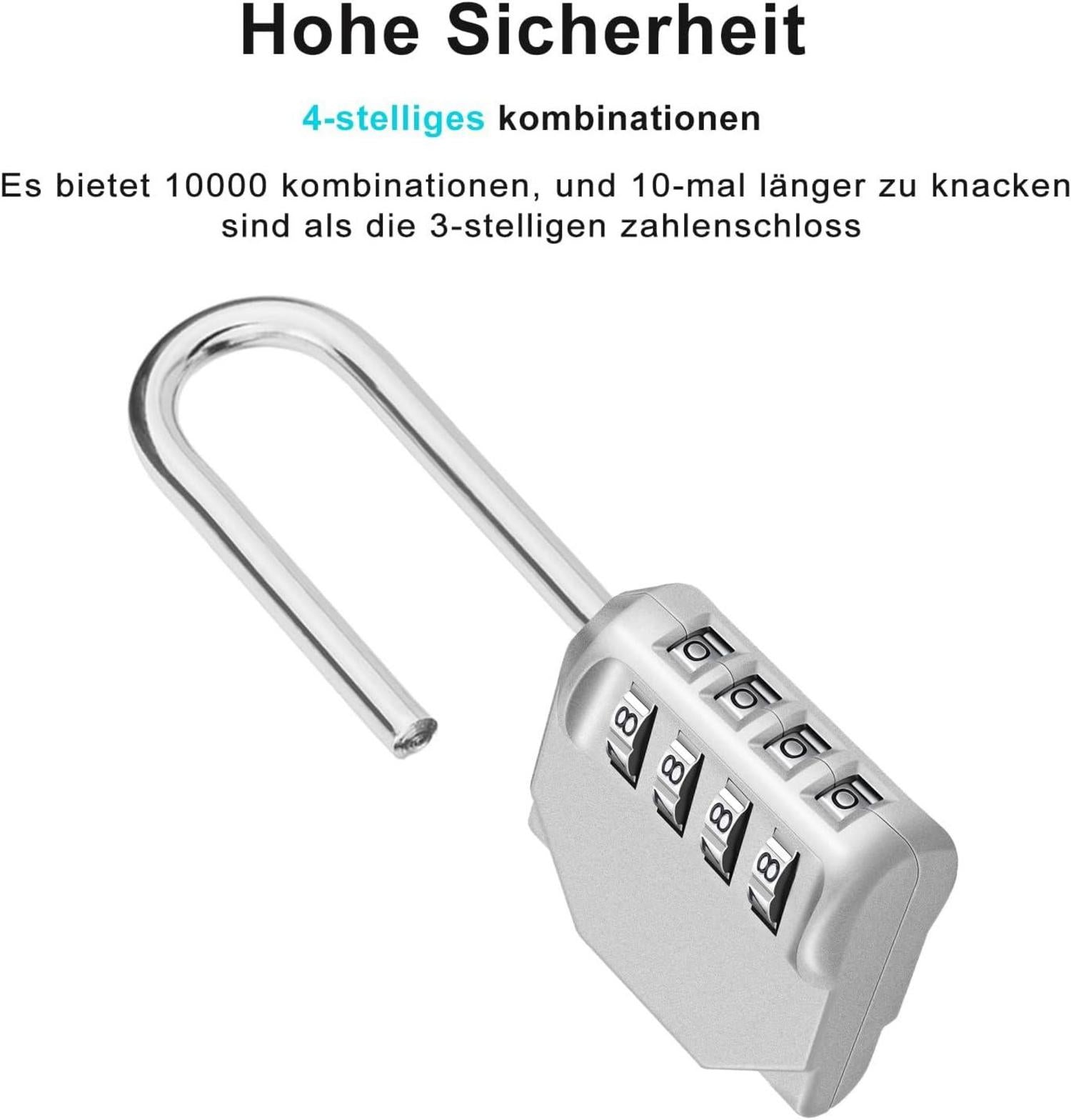 Vorhängeschloss 4-stellig Zahlenschloss mit langem Bügel 2er