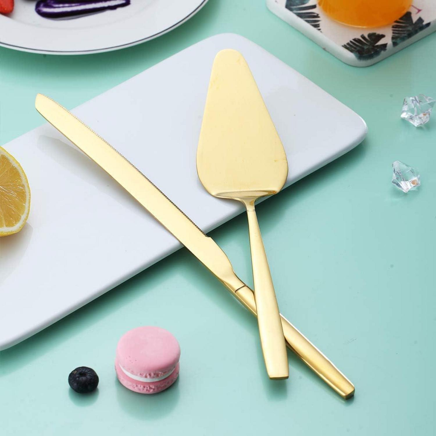 Gold Kuchenheber und -servierset, Titanvergoldeter Kuchenmesser und