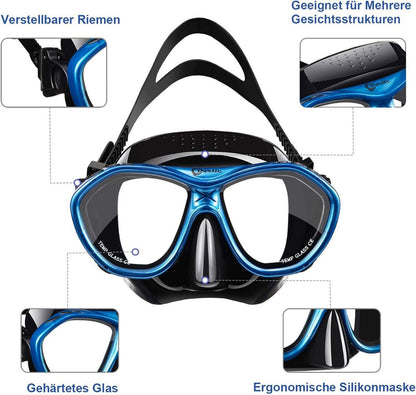 Dorlle Schnorchelset Tauchmaske Erwachsene 3-Kanal Dry Antibeschlag Blau