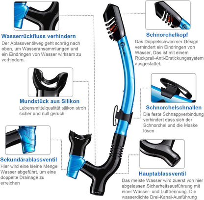 Schnorchelset Taucherbrille Premium Anti-Fog aus gehärtetem Glas