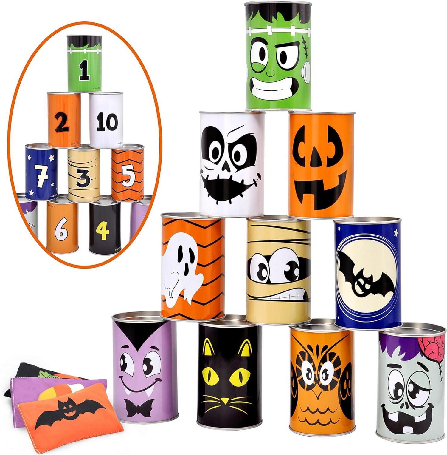 Halloween Carnival Bean Bag Toss Game Set with 10 Tin Cans