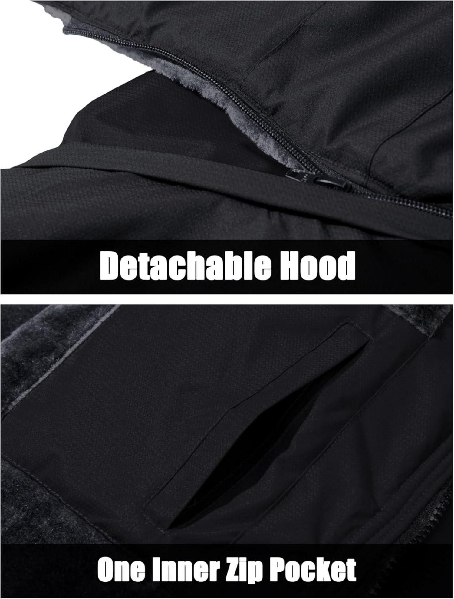 Herren Winter Skijacke Fleece Gefüttert Outdoor Jacke Schwarz-Grau