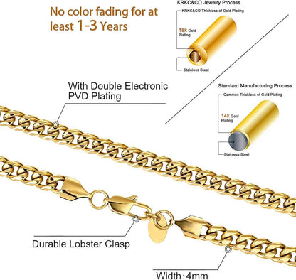 Herren Panzerkette Edelstahl 4mm 18K Gold vergoldet 55.9cm
